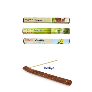 Hubrendy Tedarik 3 Paket 20 Çubuklu Tütsü Jasmine - Coconut - Vanilla - Kayık Hediyeli