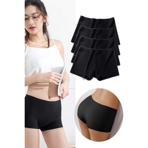 Hubrendy Tedarik 4 Adet Kadın Dikişsiz Görünmez İz Yapmaz Mini Şort Boxer Siyah