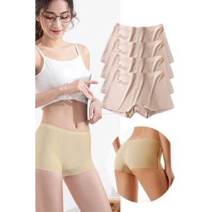 Hubrendy Tedarik 4 Adet Kadın Dikişsiz Görünmez İz Yapmaz Mini Şort Boxer Ten