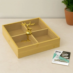 Hubrendy Tedarik 4 Bölmeli Bambu Servis Sunumluk 22x22x5 cm