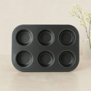 Hubrendy Tedarik 6 Gözlü Siyah Metal Muffin Kalıbı