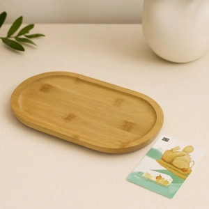 Hubrendy Tedarik Ahşap Bambu Oval Mini Servis Tepsisi 25 x 14 x 1.4 cm
