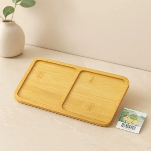 Hubrendy Tedarik Bambu Ahşap 2 Bölmeli Dikdörtgen Mini Tepsi - 12x23.4 cm