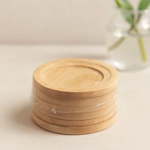 Hubrendy Tedarik Bambu Ahşap Çay Tabağı 6lı - 9.7 cm