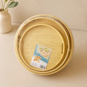 Hubrendy Tedarik Bambu Ahşap Yuvarlak Tepsi Seti 30/35/38 cm (3lü)