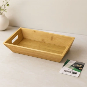 Hubrendy Tedarik Bambu Dikdörtgen Sunum Tepsisi 16x30x4.5 cm (Çift Kulplu)