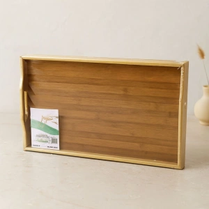 Hubrendy Tedarik Bambu Dikdörtgen Sunum Tepsisi 50x30 cm Ayaklı
