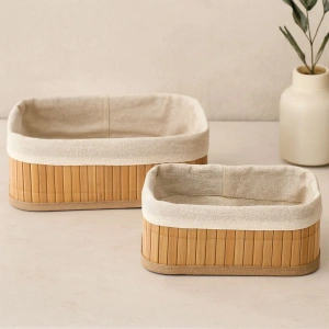 Hubrendy Tedarik Bambu Kenarlı Organizer Sepet 2li (19x27x10 & 15x24x8 cm)