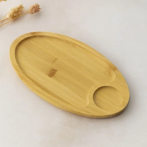 Hubrendy Tedarik Bambu Oval 2 Bölmeli Mini Servis Tepsisi 25x14x1.4 cm
