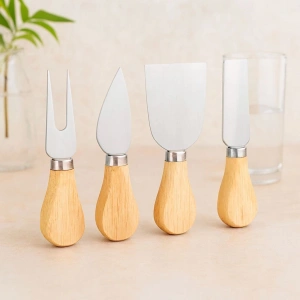 Hubrendy Tedarik Bambu Saplı 4lü Peynir Bıçak Seti