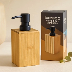 Hubrendy Tedarik Bambu Sıvı Sabunluk (Siyah Pompa) 7 x 11.5 cm