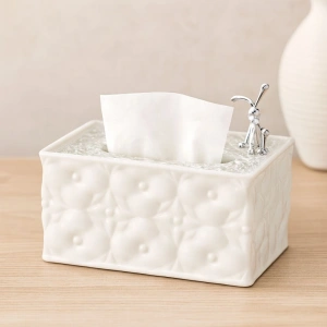 Hubrendy Tedarik Dikdörtgen Masaüstü Peçetelik (18.4×12.5×9 cm) Beyaz