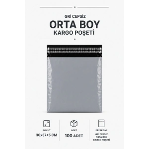 Hubrendy Tedarik Gri Cepsiz Orta Boy Kargo Poşeti 30x37+5 Cm 100 Adet