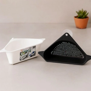 Hubrendy Tedarik Süzgeçli Lavabo Köşe Rafı Vantuzlu Plastik