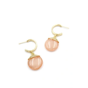 Hubrendy Tedarik Taşlı Halkalı Küpe - Pembe