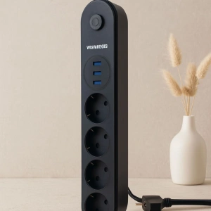 Hubrendy Tedarik Termal Korumalı Anahtarlı 4lü Uzatma Kablosu 3 USB 2 m