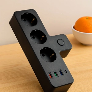 Hubrendy Tedarik Termal Korumalı Duvar Prizi - 3xPriz 3xUSB 1xType-C (Siyah)