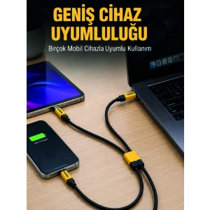 Hubrendy Tekno 240W Çoklu Şarj Kablosu Type-C Lightning Micro USB Örgü Kablo