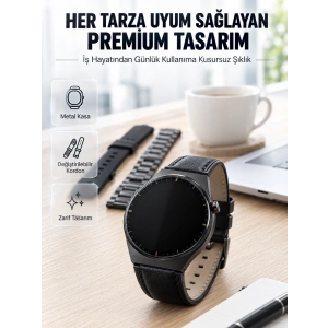 Hubrendy Tekno 3 Kordonlu AMOLED Ekran Bluetooth Aramalı Akıllı Saat Metal, Deri ve Silikon Kordon Seti