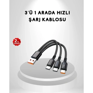Hubrendy Tekno 3’ü 1 Arada Hızlı Şarj Kablosu iOS Android Type-C Uyumlu ve Dayanıklı