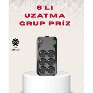 Hubrendy Tekno 6’lı Grup Priz Termal Korumalı USB Type-C Çoklu Priz 2 Metre Kablo