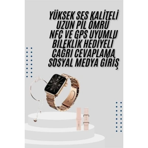 Hubrendy Tekno Akıllı Saat 3 Kordonlu Ve Aksesuarlı Bayanlar Için Şık Rose renk