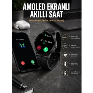 Hubrendy Tekno Akıllı Saat Amoled Ekran 3 Kordonlu NFC Ve GPS Uyumlu