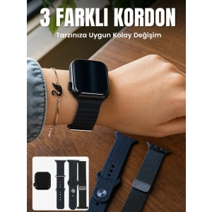 Hubrendy Tekno AMOLED Ekranlı Bluetooth Aramalı 3 Kordonlu Akıllı Saat