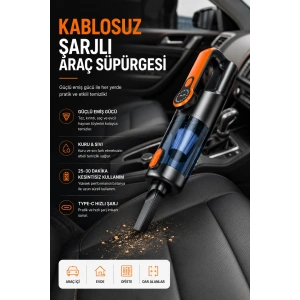 Hubrendy Tekno Araç İçi Temizlik İçin Şarjlı El Süpürgesi