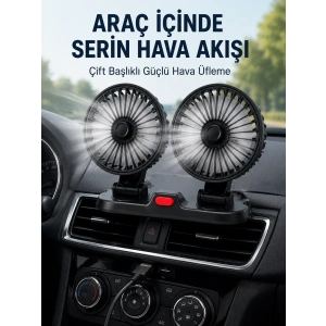 Hubrendy Tekno Ayarlanabilir Çift Başlıklı Sessiz Araç İçi Vantilatör