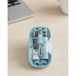 Hubrendy Tekno Bluetooth 5.2 ve 2.4G USB Kablosuz Mouse Pilli Mavi Tasarım