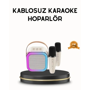 Hubrendy Tekno Bluetooth Karaoke Hoparlör Renkli LED Işıklı ve Type-C Şarjlı