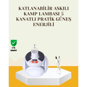 Hubrendy Tekno Güneş Paneliyle Şarj Olan Katlanabilir LED Çadır Lambası – 5 Kademeli Aydınlatma