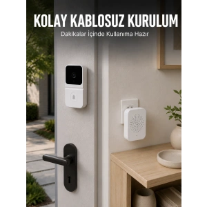 Hubrendy Tekno HD Kameralı Beyaz Görüntülü Kapı Zili Çift Yönlü Sesli Wi-Fi Akıllı Kapı Zili