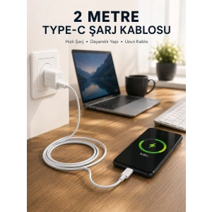 Hubrendy Tekno Hızlı Şarj Destekli 2 Metre Type-C Kablo