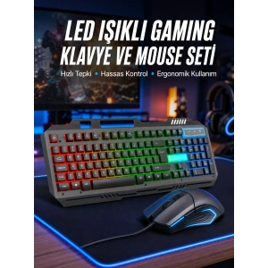 Hubrendy Tekno Işıklı Oyuncu Q Klavye Mouse Seti Siyah Gaming Oyuncu Klavye Yeni Nesil