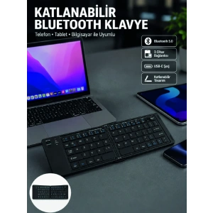 Hubrendy Tekno Katlanabilir Bluetooth Klavye 3 Cihaz Bağlantılı Kablosuz Taşınabilir Klavye