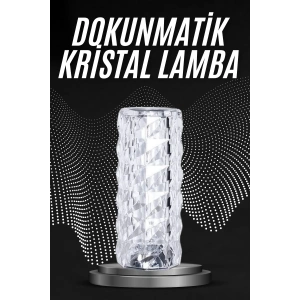 Hubrendy Tekno Kristal Lamba Masa Lambası Şarjlı Masa Lambası Dokunmatik Sensör Usb Şarjlı