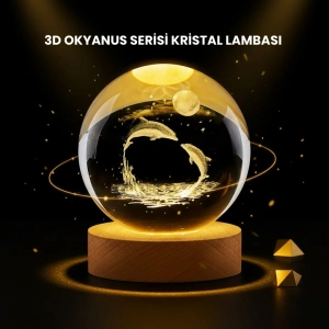 Hubrendy Tekno LED Işıklı Yunus Küre Ahşap Standlı Modern Dekoratif Aksesuar