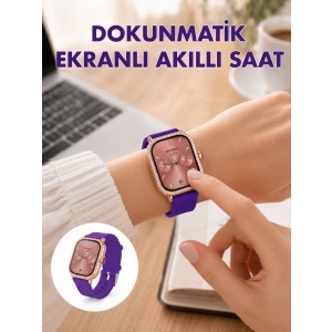 Hubrendy Tekno Pembe Mor ve Metal Kordonlu Akıllı Saat Hediye Seti