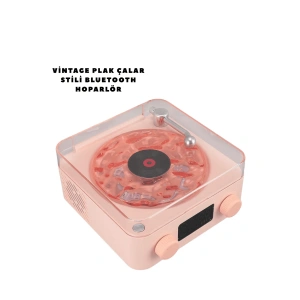 Hubrendy Tekno Retro Bluetooth Hoparlör PEMBE