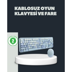 Hubrendy Tekno Retro Daktilo Stilli Kablosuz Klavye Mouse Seti – Sessiz ve Şık