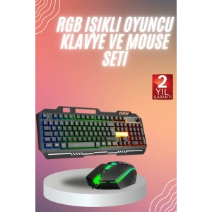 Hubrendy Tekno RGB Işıklı Gaming Oyuncu Klavye Q Klavye Mouse Hediyeli