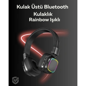 Hubrendy Tekno RGB Işıklı Katlanabilir Bluetooth 5.3 Kulak Üstü Kulaklık