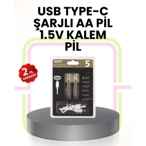 Hubrendy Tekno Tekrar Şarj Edilebilir AA USB Type-C Pil | 1000+ Döngü | 1.5V Sabit Voltaj