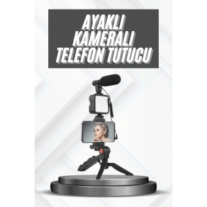 Hubrendy Tekno Telefon Tutucu Mikrofonlu Işıklı Youtuber Video Kayıt
