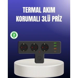 Hubrendy Tekno USB ve Type-C Portlu Anahtarlı Çoklu Priz Güç Ünitesi