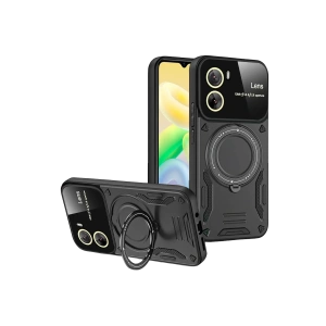 Hubrendy Bez Vivo Y16 Kılıf Joy Lens Standlı Kapak - Siyah