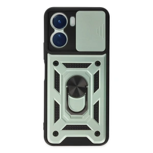 Hubrendy Bez Vivo Y16 Kılıf Pars Lens Yüzüklü Silikon - Yeşil