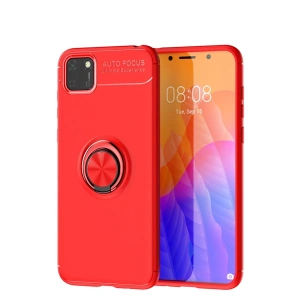 Hubrendy Bez Huawei Y5P Kılıf Range Yüzüklü Silikon - Kırmızı